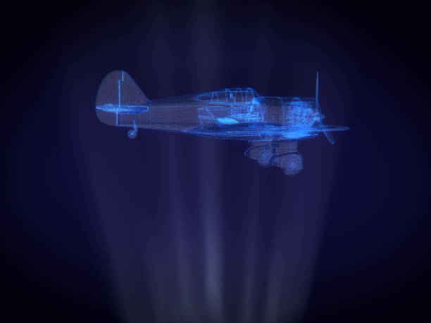 blue x-ray Aircraft  in Hologram Wireframe Style.3D rendering.