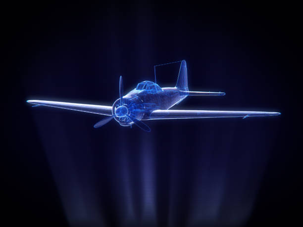 istock blue x-ray Aircraft  in Hologram Wireframe Style.3D rendering. 657757664