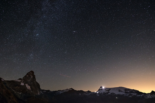 Wonderful starry sky over Matterhorn (Cervino) mountain peak