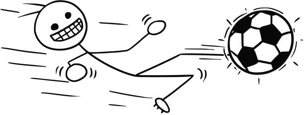 ilustraciones, imágenes clip art, dibujos animados e iconos de stock de dibujos animados de stickman vector de futbol futbolista en diapositiva pateando la bola - pass the ball