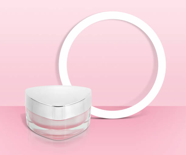 istock Pink triangle cosmetic jar on paper frame background 657776104