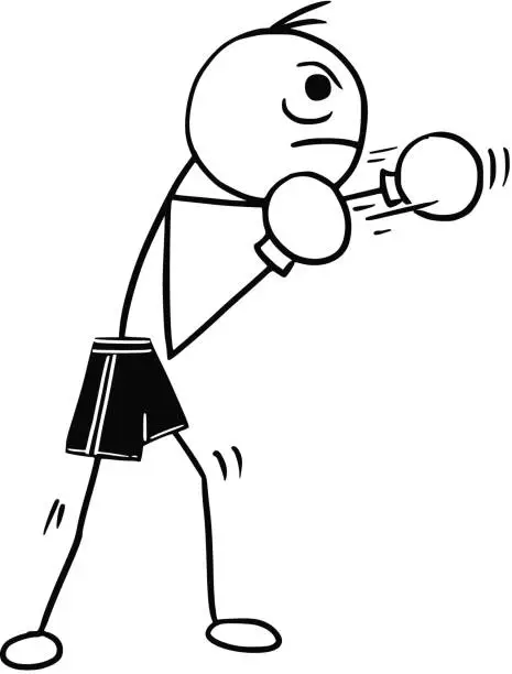 Vector illustration of Vector Stickman Cartoon of Boxer with Boxing Gloves