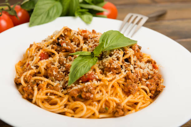 istock Pasta with meat, tomato sauce and vegetables 657776146