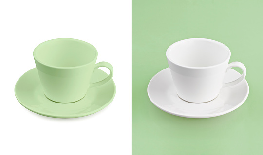 Cup on white & green background