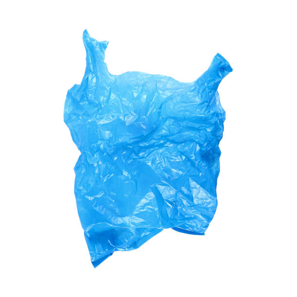 jedna otwarta pomarszczona niebieska plastikowa torba wyizolowana na białym - garbage bag garbage bag food zdjęcia i obrazy z banku zdjęć