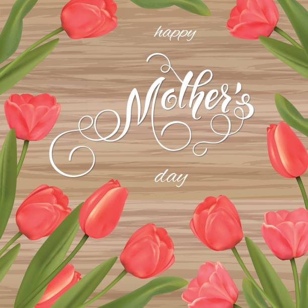 ilustrações de stock, clip art, desenhos animados e ícones de mothers day greeting card. tulips background, spring holidays. vector illustration eps10 - tulip field flower cloud