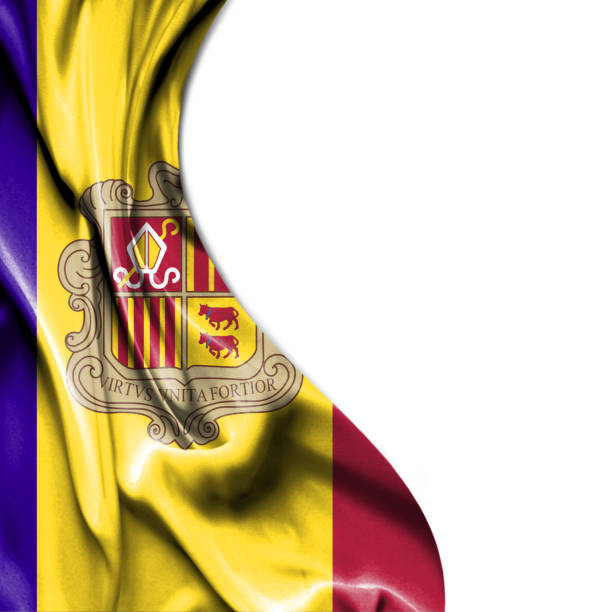 istock Andorra waving satin flag isolated on white background 657787980