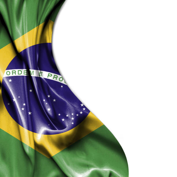бразилия размахивая атласным флагом изолированы на белом фоне - brazil serbia стоковые фото и изображения