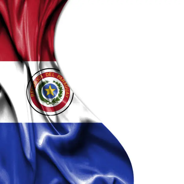 Photo of Paraguay waving satin flag isolated on white background