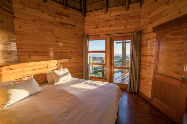 istock View of log cabin the nature at sunset 657791214