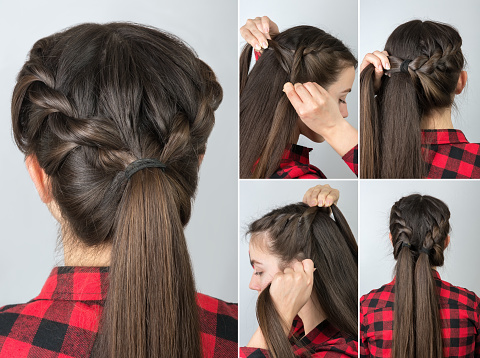 Pony Tail Hairstyle Tutorial Stock Photo - Download Image Now - Ponytail,  Hairstyle, Braided Hair - iStock