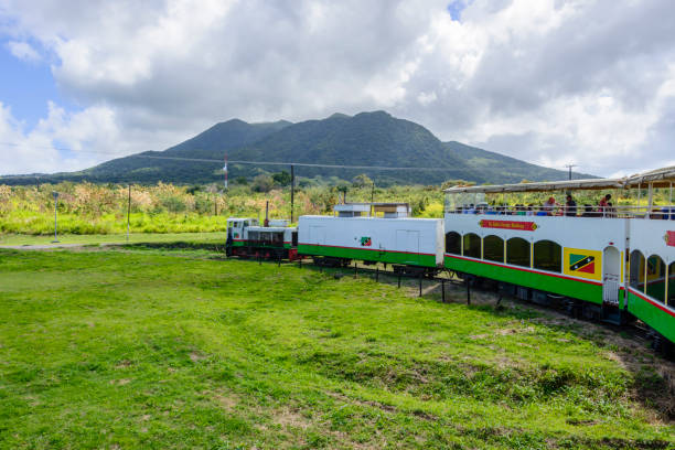 Train travelling through the jungle in Puerto Limon, Costa Rica, Central America.