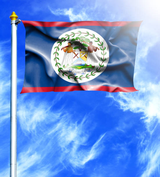 istock Blue sky and mast with hanged waving flag of Belize 657802046