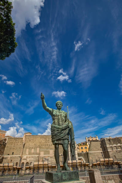 istock Caesar Octavian Augustus Statue in front of Ancient Trajan's Market in Rome 657805954