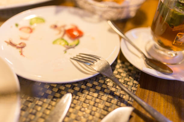 istock Eaten meal on a table in a restaurant 657806264