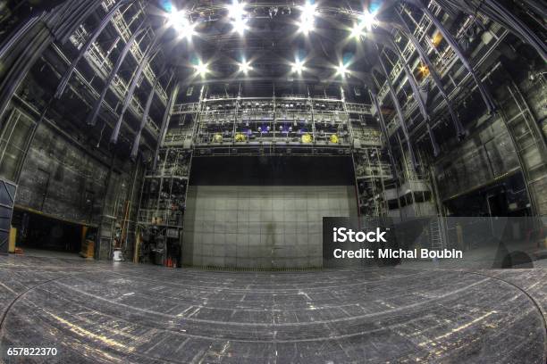 Stage In The Abandoned Theatre Stock Photo - Download Image Now - Stage Theater, Iron Curtain, Backstage