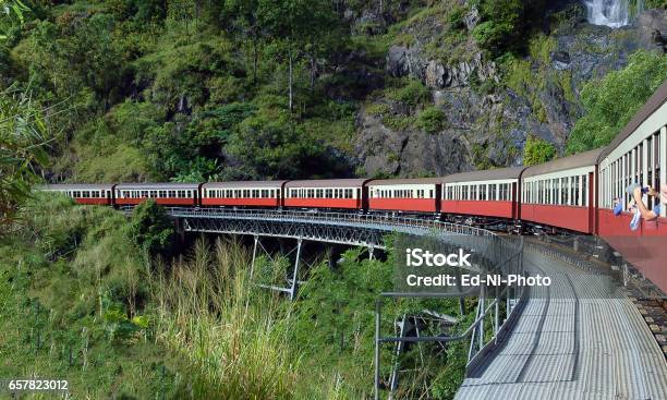 Scenic Train Turning A Curve Stock Photo - Download Image Now - Kuranda, Rail Transportation, Cairns - Australia