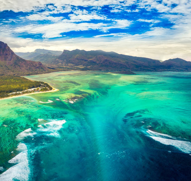 istock Aerial view of the underwater waterfall. Mauritius 657826050