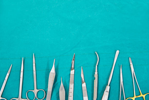 Surgical instruments in operating room. stock photo