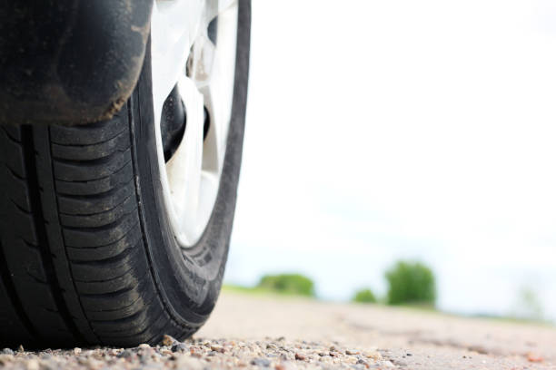 istock Car wheel close-up on the road 657858140