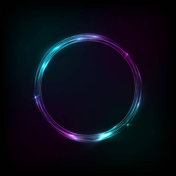 светящийся круг баннер фиолетово-синий - fuel and power generation circle energy neon light stock illustrations