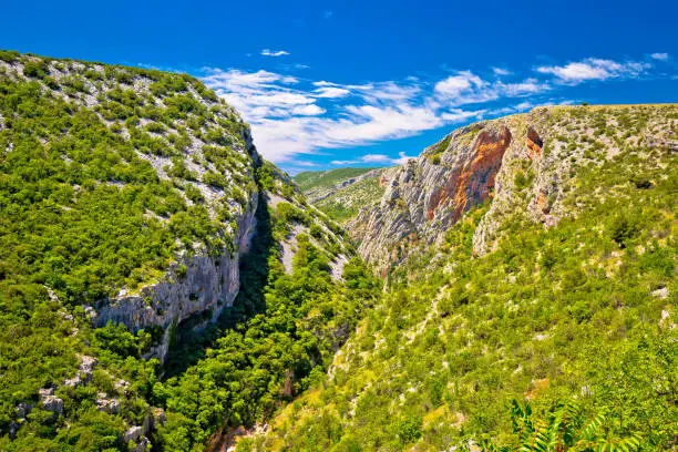 Cikola river canyon and Kljucica fortress ruins view, inland Dalmatia, Croatia