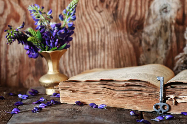istock retro book on wooden table key 657881288