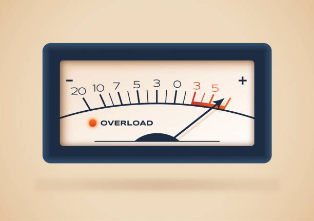 Overload Retro Gauge Overload retro gauge concept illustration. vintage speedometer stock illustrations