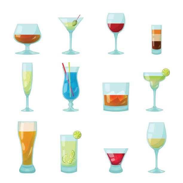 ilustrações de stock, clip art, desenhos animados e ícones de bar glasses with drinks and coctails inside - vector alcohol cocktail highball glass