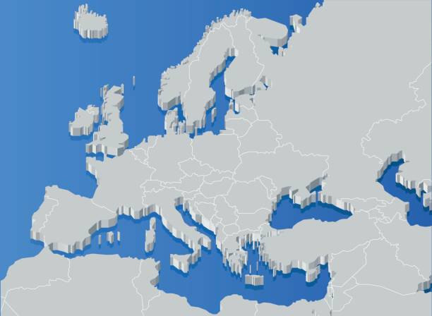 европа - spain map three dimensional shape cartography stock illustrations
