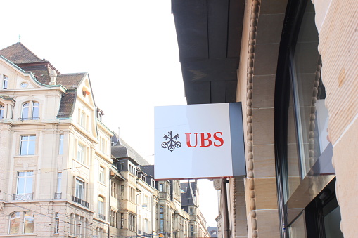 UBS bank in Marktplatz, Basel, Switzerland. UBS is an international bank