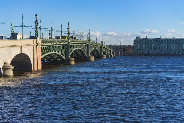 the Troitsky bridge in Saint-Petersburg, Russia, spring