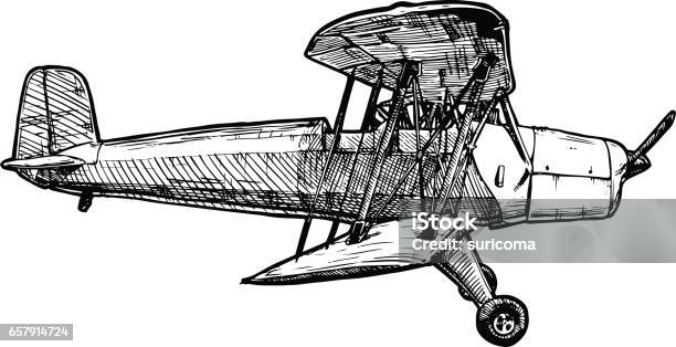 Vector Drawing Of Airplane Stylized As Engraving Stock Illustration - Download Image Now - Airplane, Sketch, Old