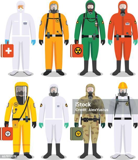 Chemical Industry Concept Detailed Illustration Different Workers In Differences Protective Suits On White Background In Flat Style Dangerous Profession Vector Illustration Stock Illustration - Download Image Now