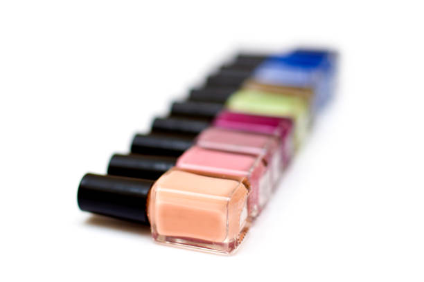 istock Coloured nail polish bottles on a white background 657918166
