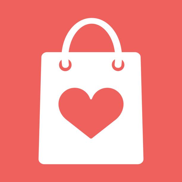 ilustrações, clipart, desenhos animados e ícones de saco de compra com a forma do ícone do coração - dia do cliente