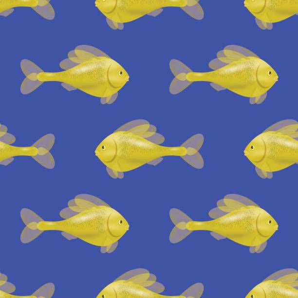 ilustrações, clipart, desenhos animados e ícones de peixe amarelo sem costura padrão - animal scale fish silver backgrounds