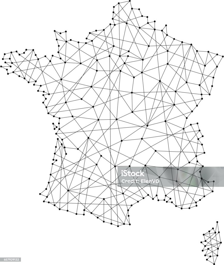 Map of France from polygonal black lines and dots of vector illustration France stock vector