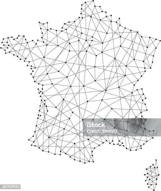 Map Of France From Polygonal Black Lines And Dots Of Vector Illustration Stock Illustration - Download Image Now