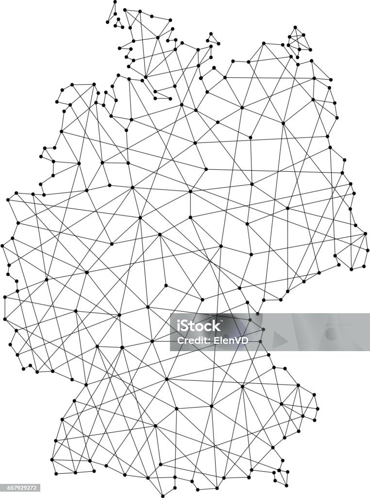 Map of Germany from polygonal black lines and dots of vector illustration Germany stock vector