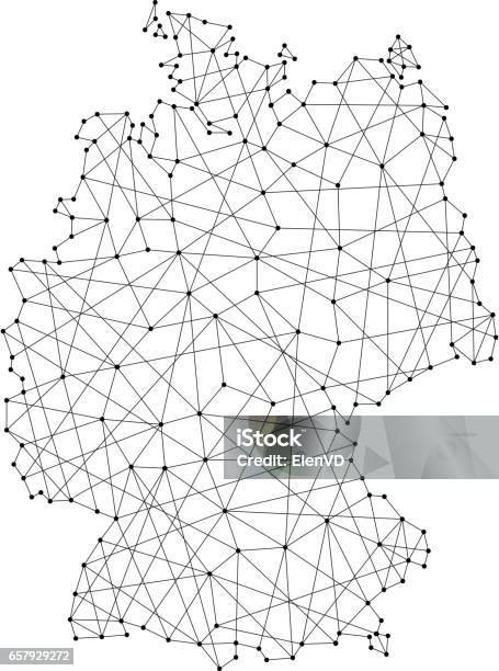 Map Of Germany From Polygonal Black Lines And Dots Of Vector Illustration Stock Illustration - Download Image Now