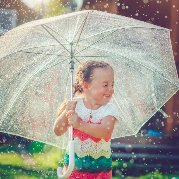 istock Happy girl in rain 657929560