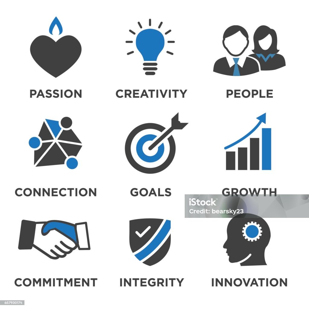 Company Core Values Solid Icons for Websites or Infographics Business stock vector