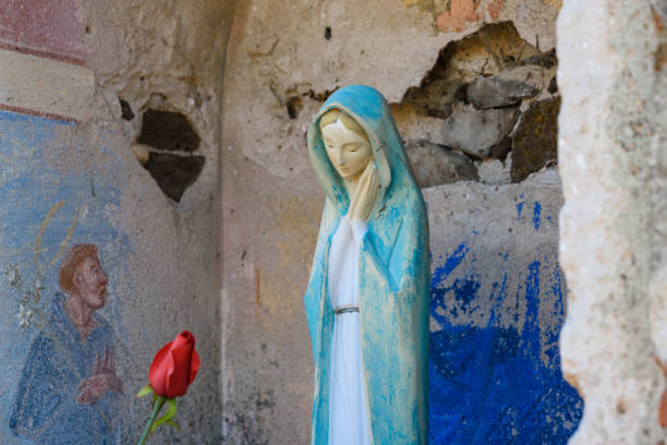 Naples, Italy, October 2021: Typical street shrine in Naples, Italy.