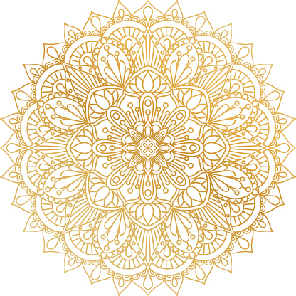 Vector golden contour Mandala ornament. Vintage decorative elements. Oriental round pattern. Islam, Arabic, Indian, turkish, pakistan, chinese, ottoman motifs. Hand drawn floral background.