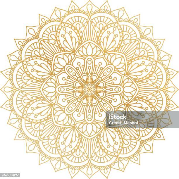 Vector Golden Contour Mandala Ornament Oriental Round Pattern Stock Illustration - Download Image Now