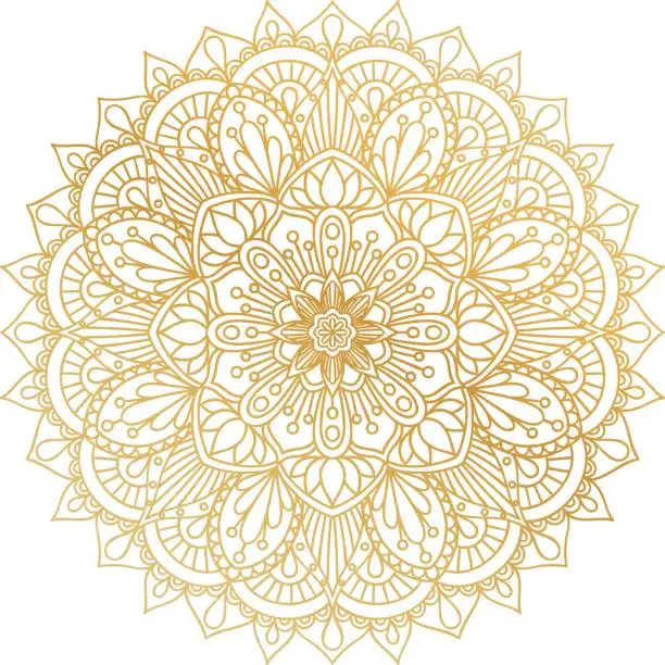 Vector illustration of Vector golden contour Mandala ornament. Oriental round pattern.