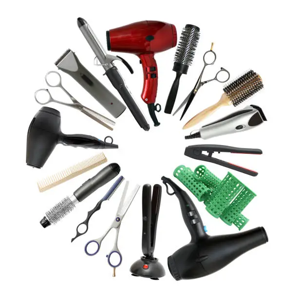 Photo of Professional hairdressing equipment - beauty salon and barbershop background