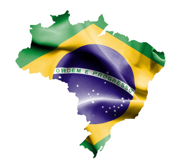 istock Map of Brazil with waving flag isolated on white 657939178