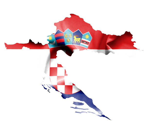 istock Map of Croatia with waving flag isolated on white 657939220